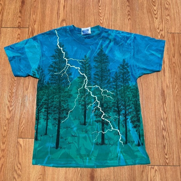 Other - Vintage Art Nature Men's Shirt Mary Dee AOP Lightning Forest 90s Size Large